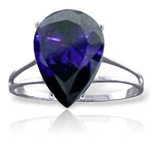 14K. SOLID GOLD RING WITH NATURAL SAPPHIRE (White Gold)